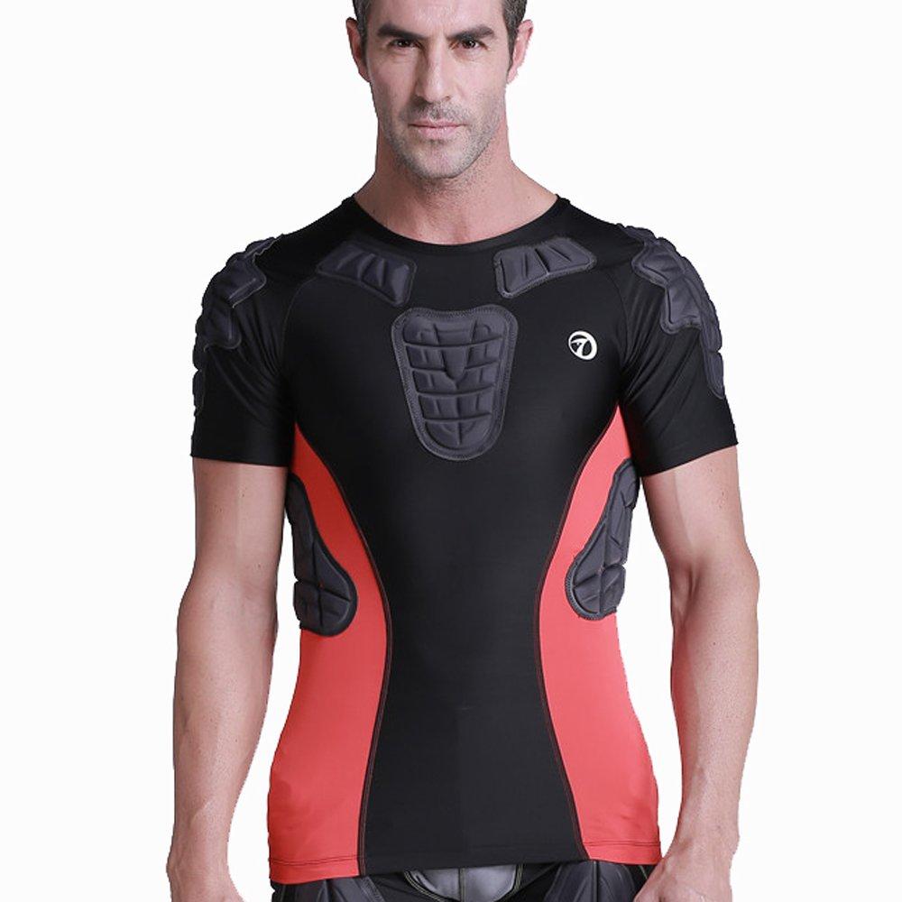 TUOY Men's Padded Compression Shirt Protective T Shirt Rib Chest