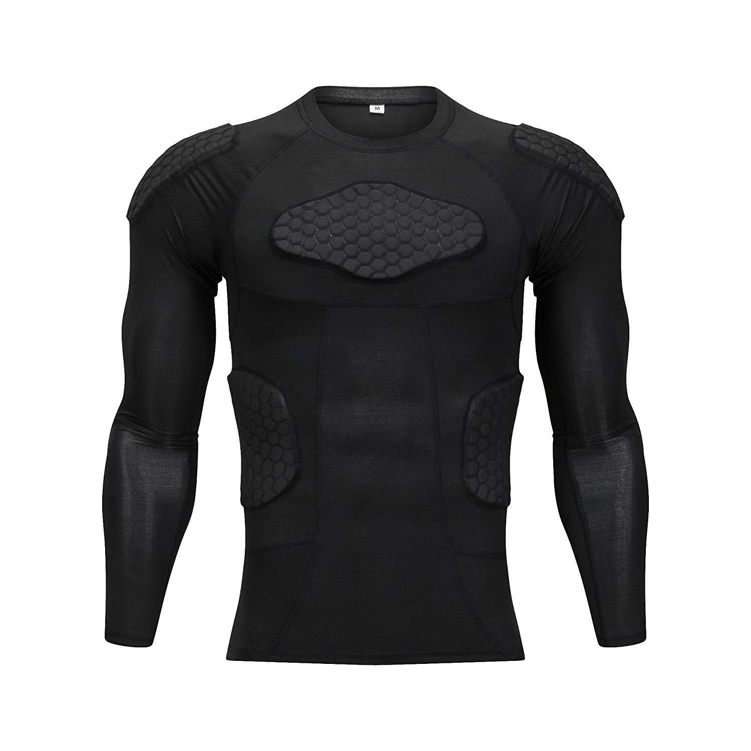 TUOY Men's Padded Compression Long Shirt Protective T Shirt Rib
