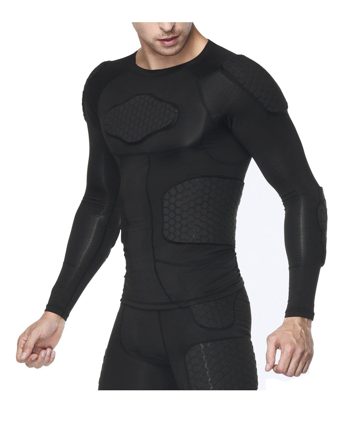 TUOY Men's Padded Compression Long Shirt Protective T Shirt Rib Chest  Protector for Football Paintball Baseball – TUOY